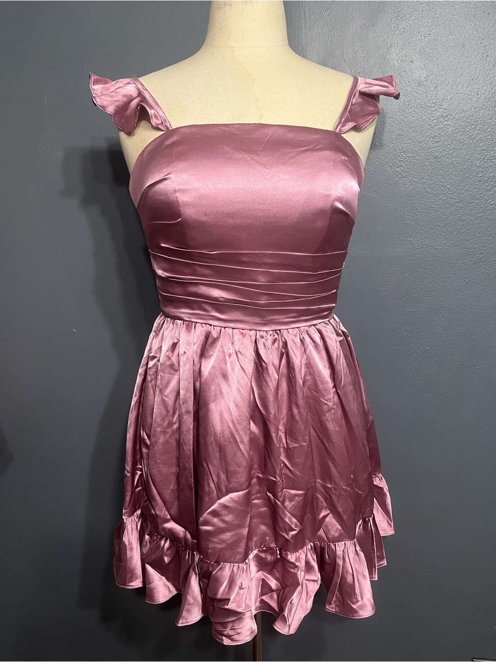 Girls Satin Rose Pink Ruffle Party Dress